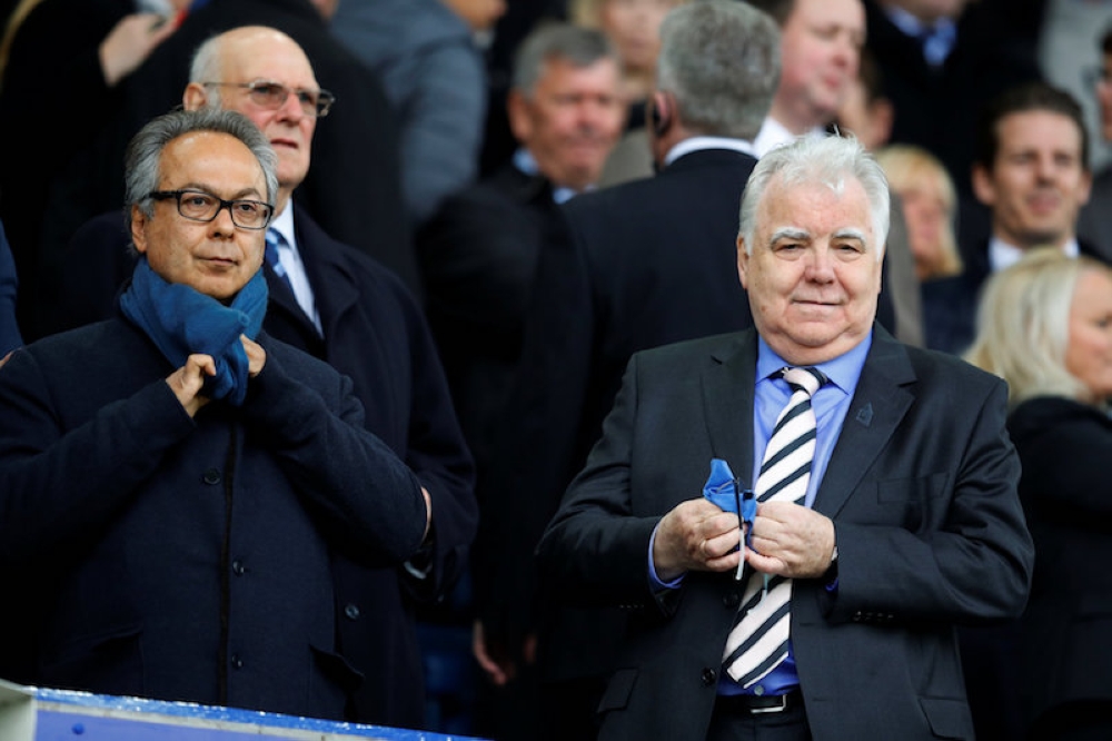 Everton owner Farhad Moshiri and chairman Bill Kenwright in the stands before the match against Arsenal at Goodison Park, Liverpool October 22, 2017. — Reuters pic