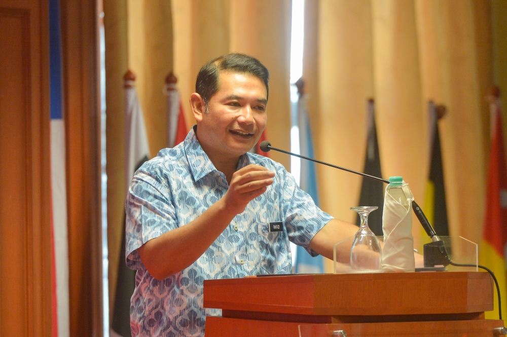 Economy Minister Rafizi Ramli delivers his speech during the launching of OpenDOSM NextGen in Putrajaya, January 12, 2023. — Picture by Shafwan Zaidon