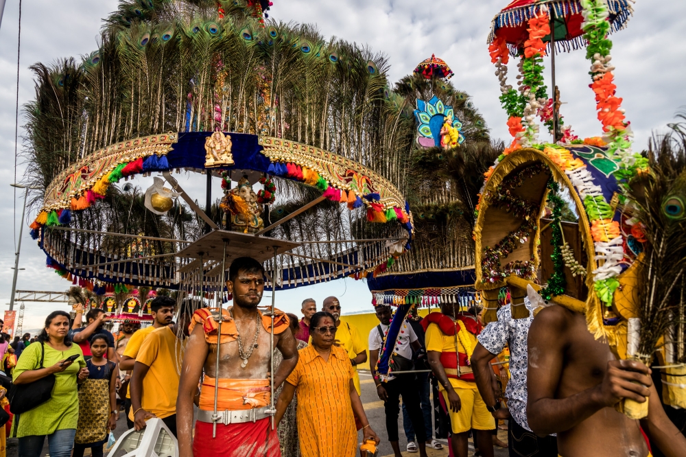 A devotee carries a kavadi during Thaipusam celebrations at Batu Caves February 5, 2023. — Picture by Firdaus Latif