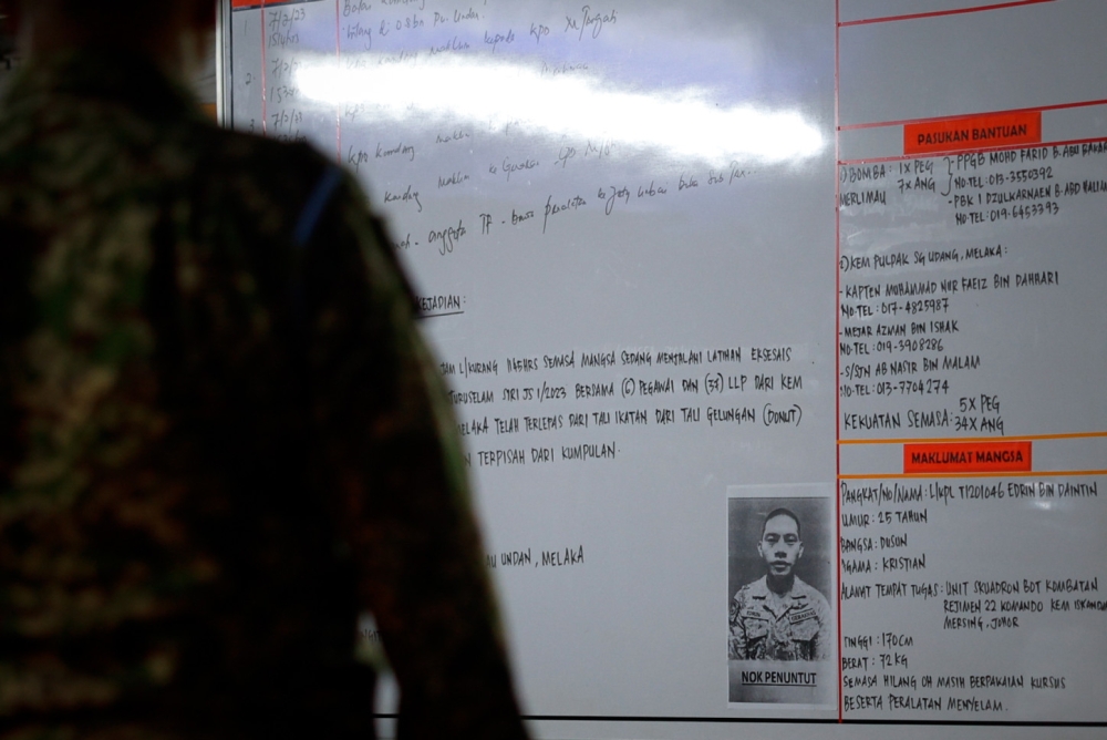 Melaka and Negeri Sembilan MMEA director Capt (Maritime) Iskandar Ishak said the operation to locate the 25-year-old army commando covered an area of 1,040 square kilometres. — Bernama pic