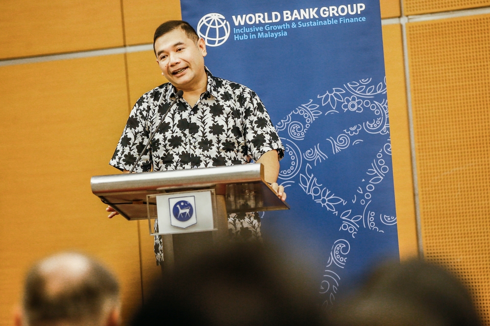 PKR's Rafizi Ramli speaks during the launch of the World Bank’s Malaysia Economic Monitor February 2023 Edition ‘Expanding Malaysia's Digital Frontier’ in Kuala Lumpur February 9, 2023. ― Picture by Hari Anggara