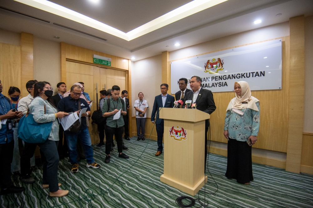 Transport Minister Anthony Loke speaks during a press conference in Putrajaya, February 9, 2023. ― Picture by Shafwan Zaidon