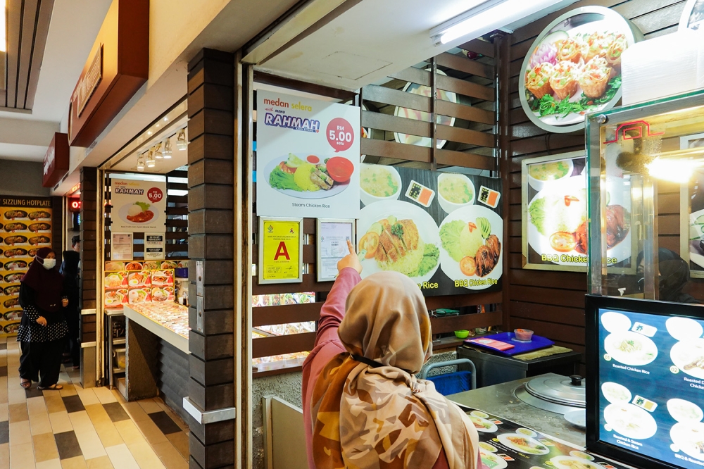 Eateries offering a variety of Menu Rahmah items are seen at Mydin USJ February 6, 2023. — Picture by Miera Zulyana