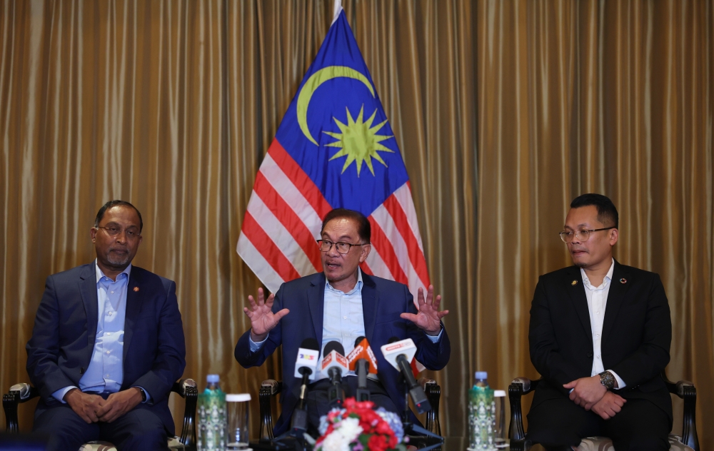 Prime Minister Datuk Seri Anwar Ibrahim speaks during a press conference in Bangkok February 10, 2023. ― Bernama pic