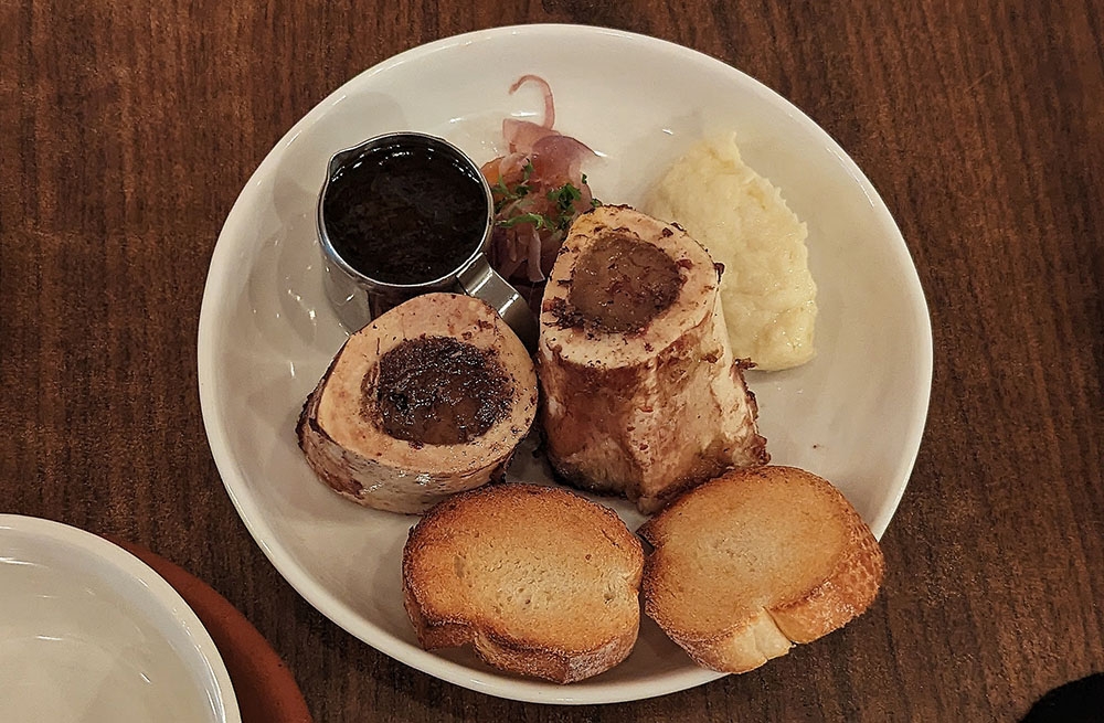 The roasted bone marrow is the perfect marriage of gelatinous and crusty textures. – Pictures by Ethan Lau