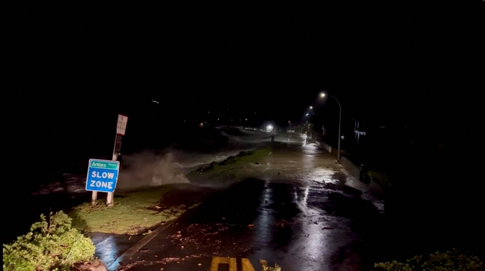 A view shows high tides rising due to Cyclone Gabrielle in Arkles Bay, Auckland, New Zealand February 13, 2023 in this screen grab obtained from a social media video. ― John Longson/Twitter @JohnLongson/via Reuters