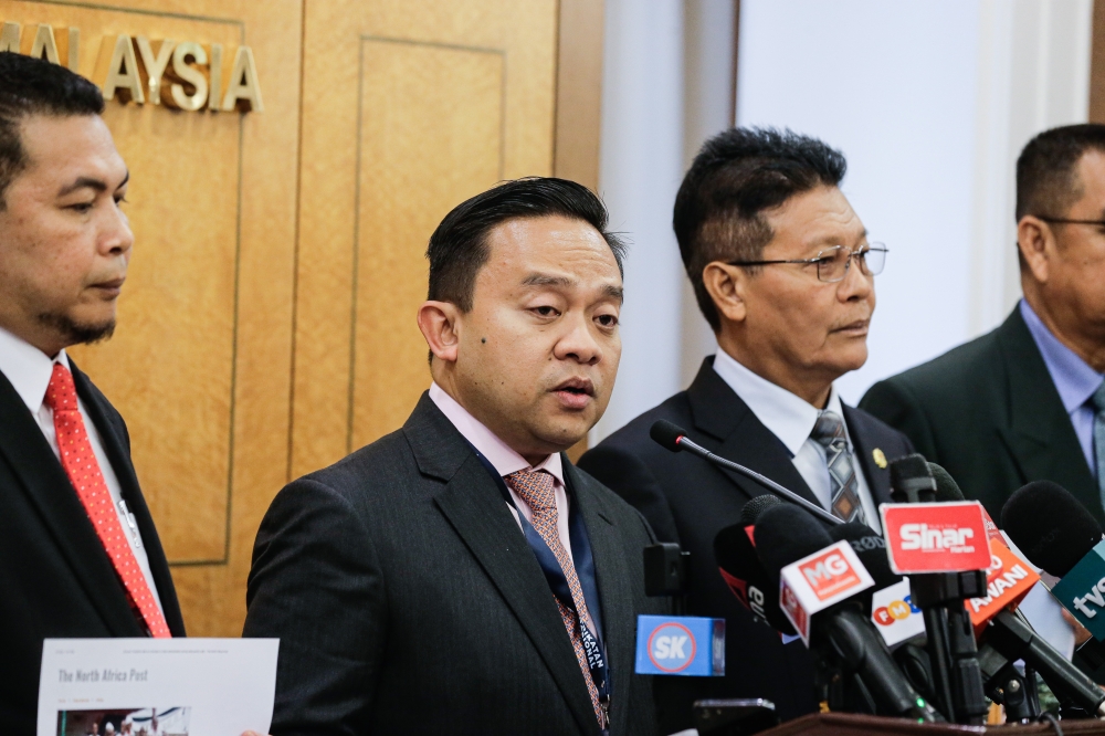 Bukit Gelugor MP Wan Saiful Wan Jan speaks to the press during the Dewan Rakyat session here at the Parliament, Kuala Lumpur February 14, 2023. — Picture by Sayuti Zainudin 