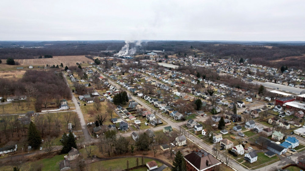 An aerial view shows a plume of smoke, following a train derailment that forced people to evacuate from their homes in East Palestine, Ohio February 6, 2023. ― Reuters file pic