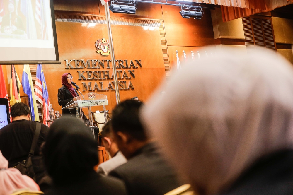 Health Minister Dr Zaliha Mustafa deliver her speech during New Year Mandate Ceremony at the Ministry of Health, Putrajaya January 6, 2023. — Picture by Sayuti Zainudin