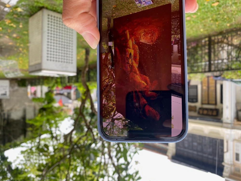 Artwork comes to life in Armenian Park through augmented reality. Picture taken through the Perk Reality app. — Picture by Opalyn Mok