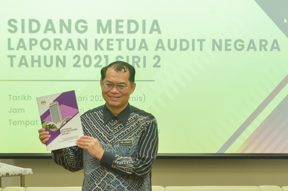 Auditor-General Datuk Seri Nik Azman Nik Abdul Majid speaks during the Auditor-General's Report 2021 series 2 at Putrajaya on February 16,2023. — Picture by Miera Zulyana