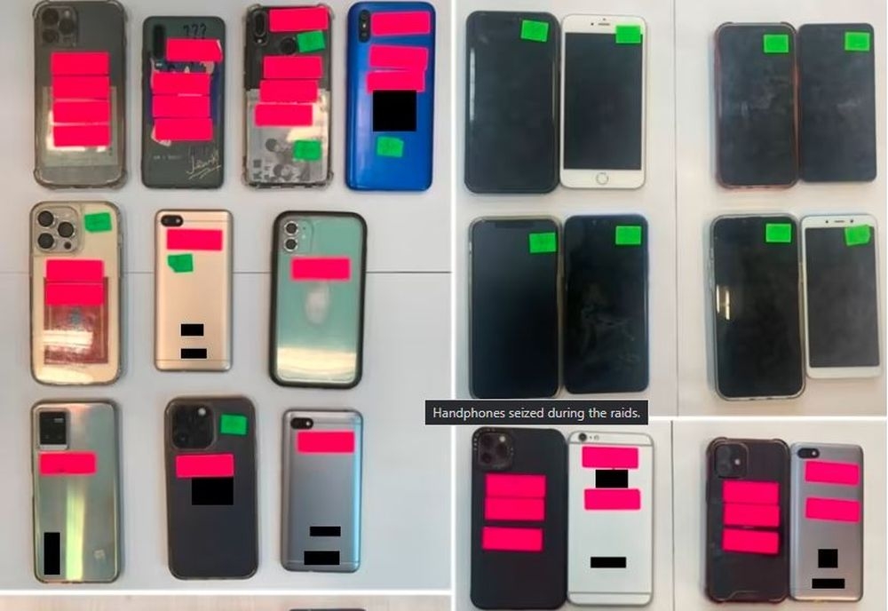 Handphones seized during the raids. — Royal Malaysian Police pic