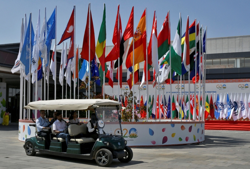 Delegates ride in a buggy at G20 finance officials meeting venue near Bengaluru, India, February 22, 2023. — Reuters pic