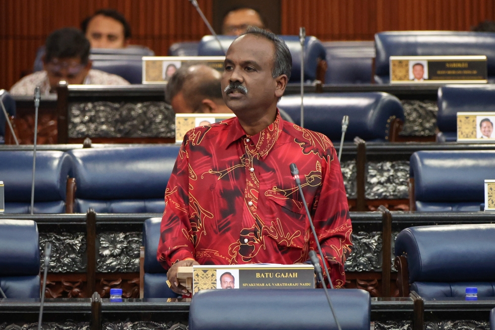 Human Resources Minister V. Sivakumar speaks during a Parliament sitting in Kuala Lumpur February 23, 2023. — Bernama pic