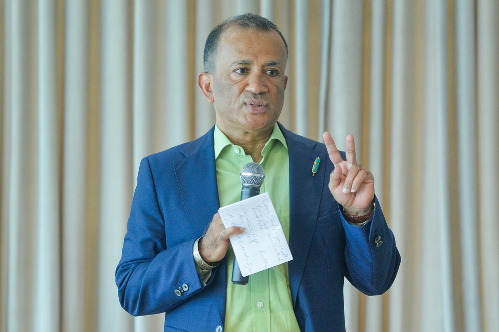 Founder and CEO of Global Institute for Tomorrow Chandran Nair speaks during the ‘Now Everyone Prospers (NEP) Forum: The impact of Race-Based Rent-Seeking on Malaysia’s development’ in Kuala Lumpur February 23, 2023. — Picture by Miera Zulyana
