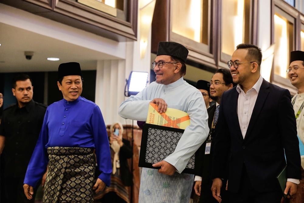 Prime Minister Datuk Seri Anwar Ibrahim getting ready to present Budget 2023 in Parliament, February 24, 2023. — Picture by Sayuti Zainudin