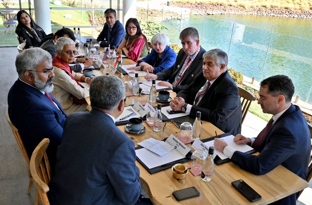 US Treasury Secretary Janet Yellen looks on as she holds a roundtable with India and US technology leaders on the side-lines of G20 finance ministers’ meeting on the outskirts of Bengaluru, India, February 25, 2023. — Reuters pic