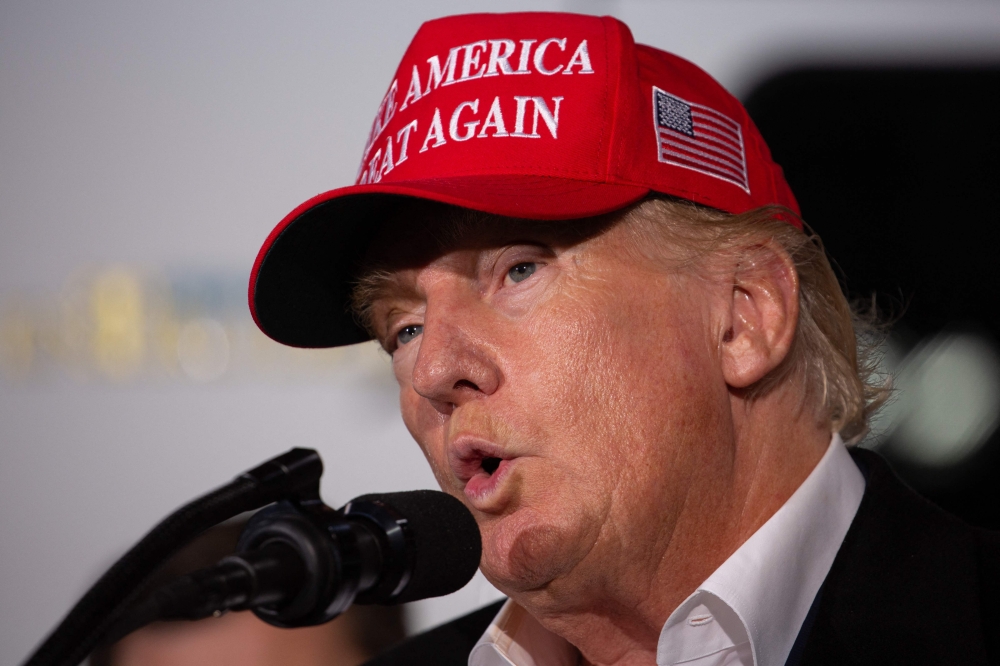 Former US President Donald Trump speaks at the East Palestine Fire Department in East Palestine, Ohio, on February 22, 2023. — AFP pic
