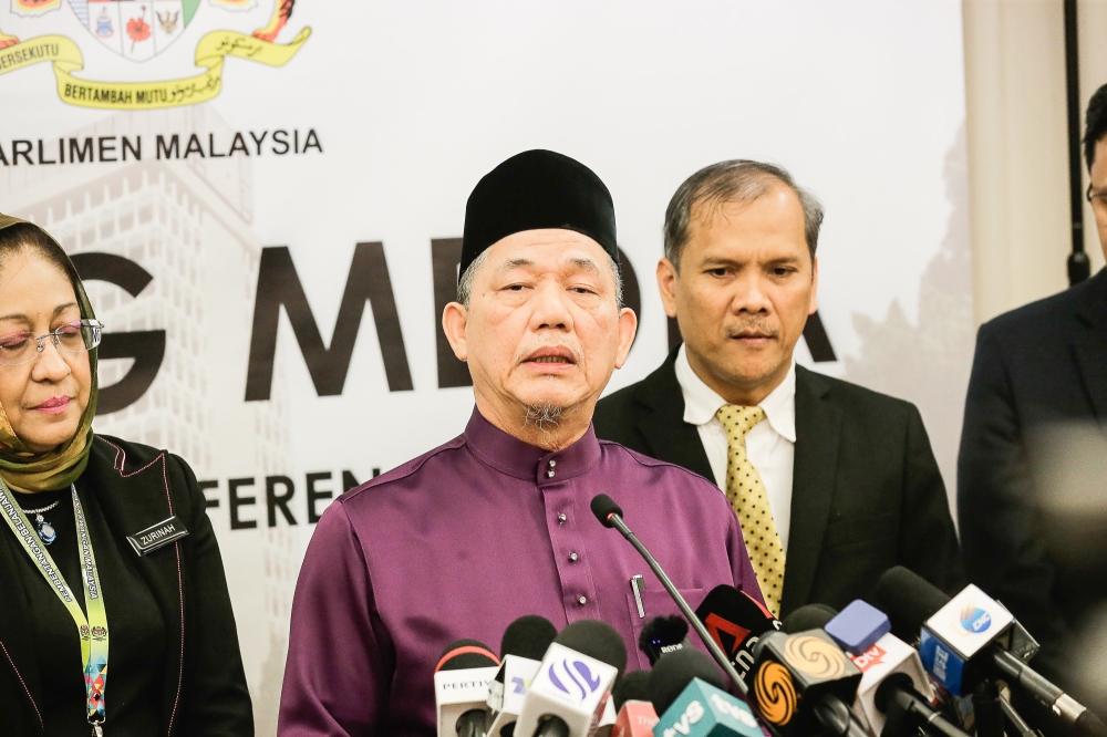 Deputy Prime Minister Datuk Seri Fadillah Yusof speaks to the press after the 2023 Budget presentation in Parliament. — Picture by Sayuti Zainudin
