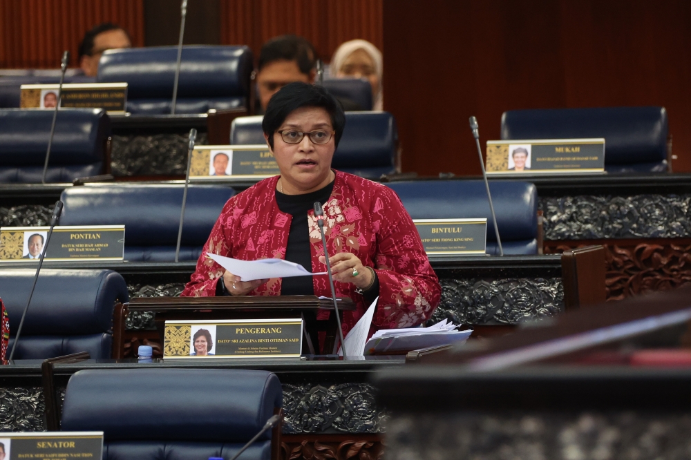 Minister of Law and Institutional Reform Datuk Seri Azalina Othman Said speaks when winding up the debate in Parliament, February 23, 2023. — Bernama pic