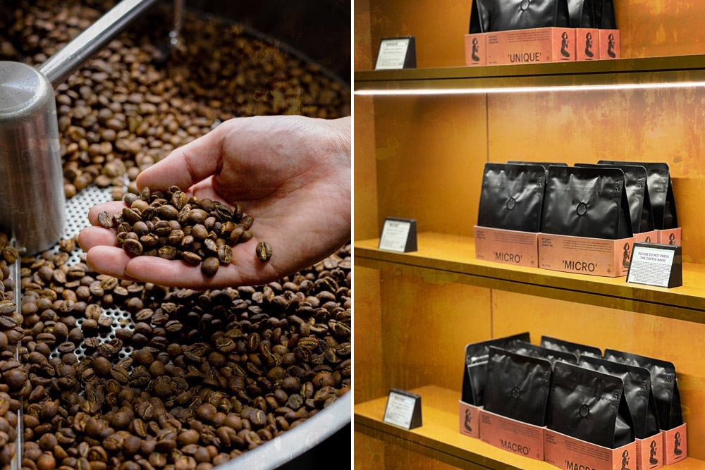 From beans to bags: Afloat roasts in-house and offers three versions — Macro, Micro and Unique.