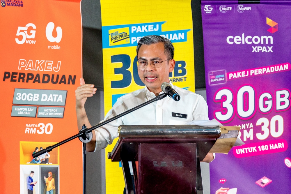 Communications and Digital Minister Fahmi Fadzil said that 3,906 5G sites have been built since the project was launched by the government. — Picture by Firdaus Latif