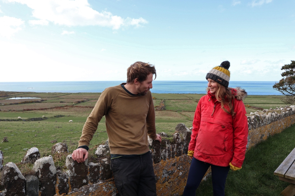 Wardens of Ynys Enlli, known as Bardsey Island in English, Mari Huws and her partner Emyr Owen pose for a photograph on Ynys Enlli, an island off of the west coast of Wales, south west of Pwllheli, on February 25, 2023. — AFP pic
