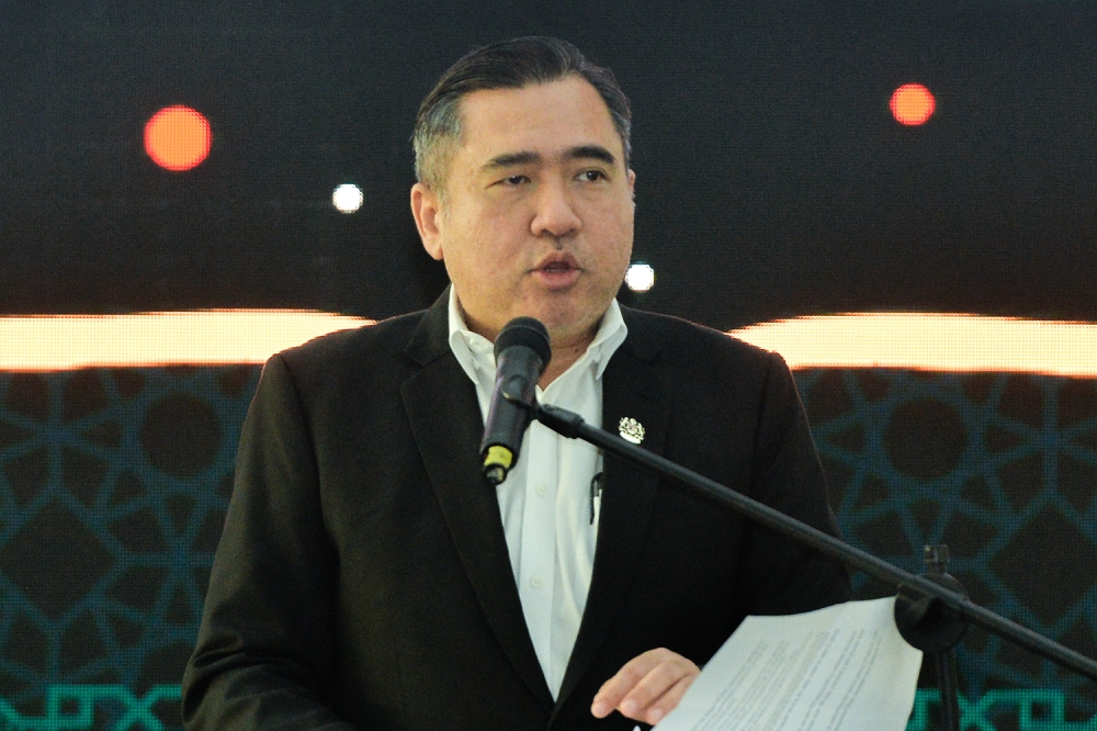 Transport Minister Anthony Loke speaks at AirAsia RedQ  in Sepang March 7, 2023. — Picture by Miera Zulyana