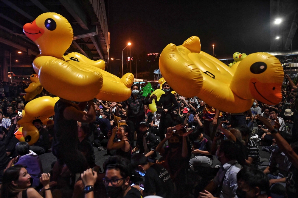 The yellow bath toys became an accidental symbol of 2020’s pro-democracy protest movement after demonstrators used large inflatable ducks to shield themselves from police tear gas and water cannon. — AFP pic