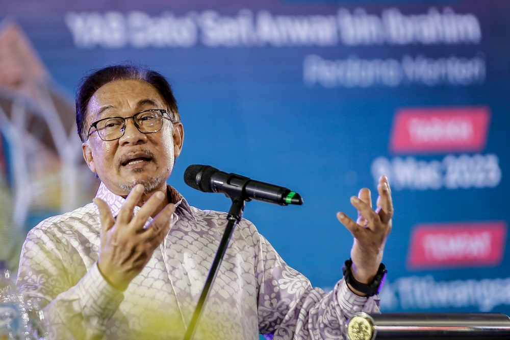 Prime Minister Datuk Seri Anwar Ibrahim speaking at the opening of the Kuala Lumpur Garden Festival 2023 at Taman Tasik Titiwangsa March 9, 2023. Picture by Hari Anggara