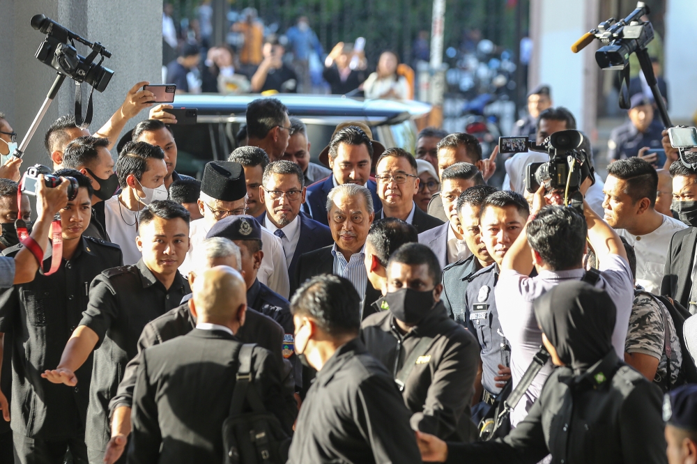 Former prime minister Tan Sri Muhyiddin Yassin arrives at the Kuala Lumpur High Court March 10, 2023. — Picture by Yusof Mat Isa