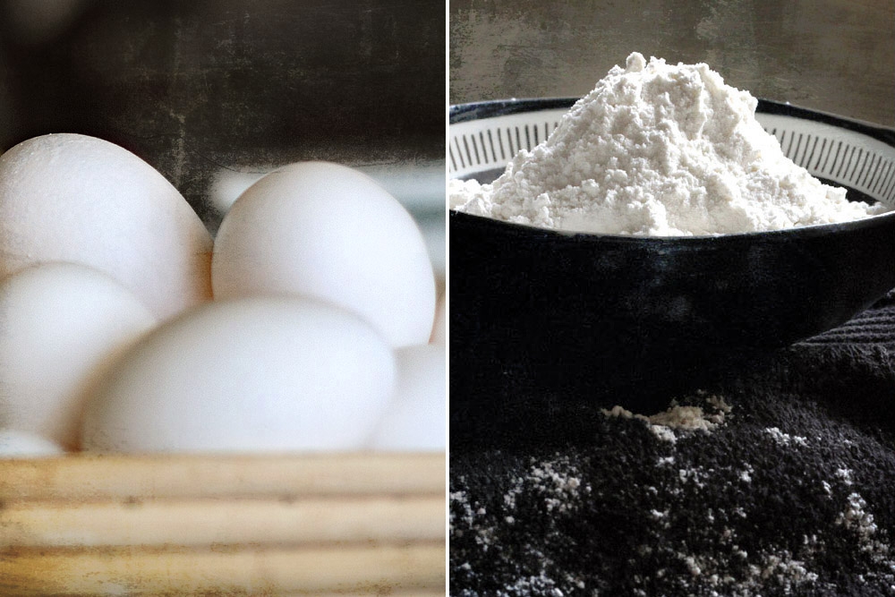 Like all pancakes, the basic ingredients for a Dutch baby include eggs and flour.