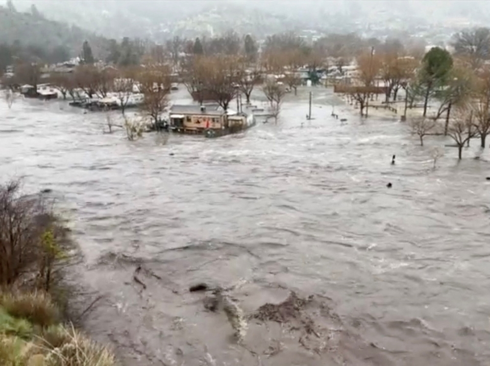 The overflowed Kern River is shown in this screengrab from a video obtained from social media, in Kernville, California March 10, 2023. ― Matt Volpert/gorafting.com/via Reuters