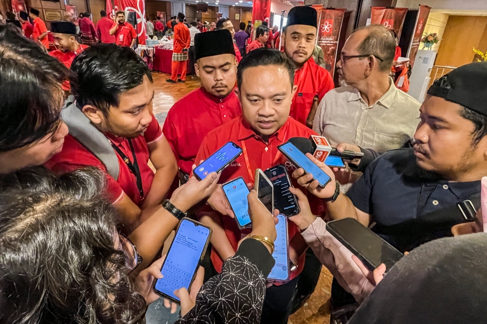 Bersatu supreme council member Datuk Wan Saiful Wan Jan speaks to reporters during the Armada AGM at Menara PGRM Kuala Lumpur March 11, 2023. — Picture by Hari Anggara