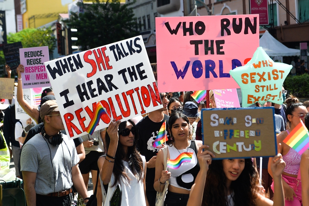 Demonstrators take part in Women's March Malaysia 2023 in conjunction with International Women’s Day in Kuala Lumpur March 12, 2023. — Picture by Miera Zulyana