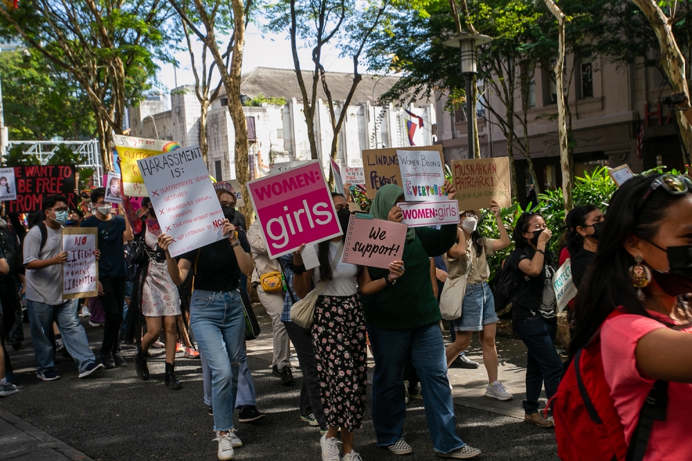 Demonstrators take part in Women's March Malaysia 2023 in conjunction with International Women’s Day in Kuala Lumpur March 12, 2023. — Picture by Raymond Manuel