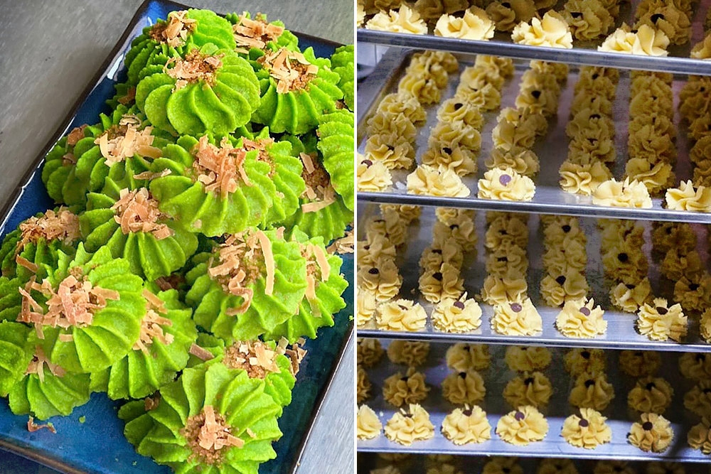 Secawantepung’s Raya cookies include their popular Pandan Butter Cookies (left) and Dahlia Semperit (right). — Picture courtesy of Secawantepung