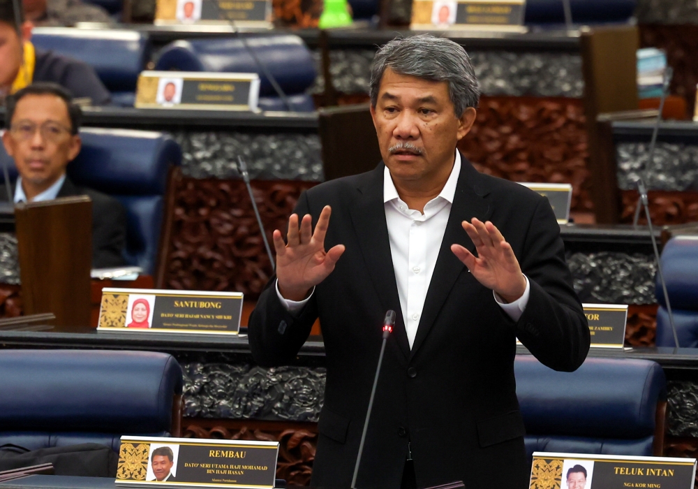 Defence Minister Datuk Seri Mohamad Hasan speaks during a question and answer session at Parliament, Kuala Lumpur February 23, 2023. — Bernama pic