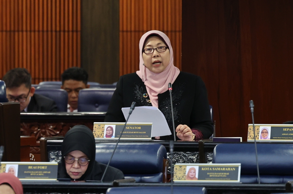 Deputy Minister of Domestic Trade and Cost of Living Fuziah Salleh speaks during a Parliament sitting in Kuala Lumpur March 13, 2023. — Bernama pic