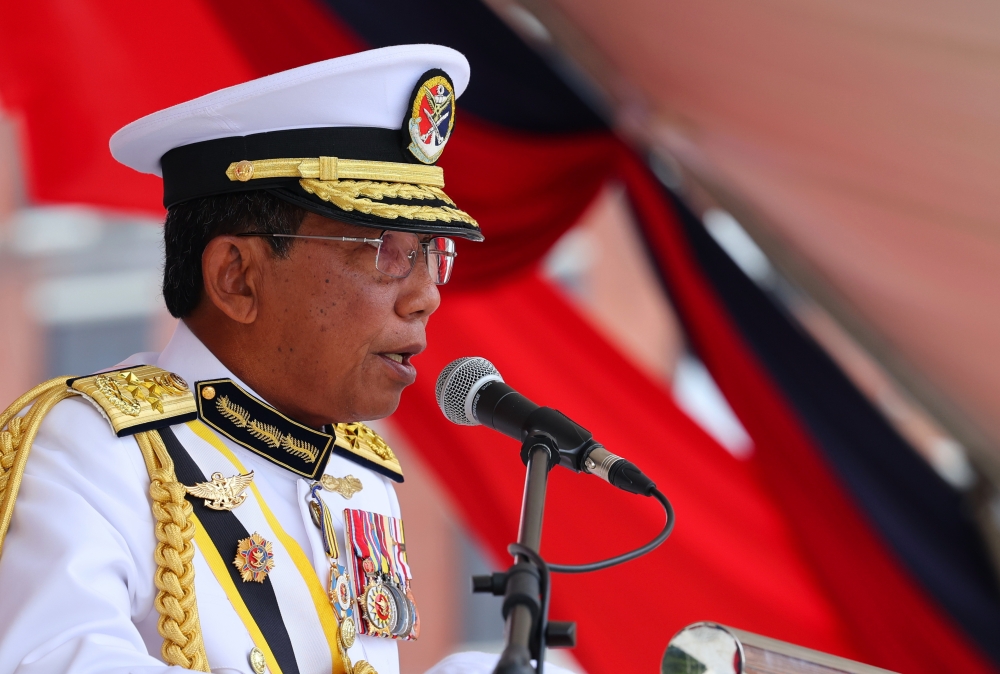 Malaysian Maritime Enforcement Agency (MMEA) director-general Admiral Datuk Mohd Zubil Mat Som deliveres a speech at a ceremony held in conjunction with his retirement at Dataran Pahlawan Negara, Putrajaya March 16, 2023. — Bernama pic