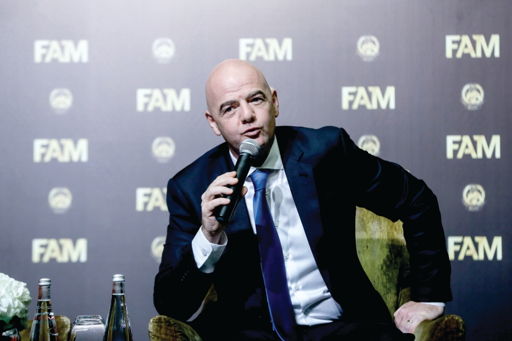 Fifa President Gianni Infantino speaks to media during the during the F30 roadmap launching ceremony October 31, 2018. — Picture by Ahmad Zamzahuri
