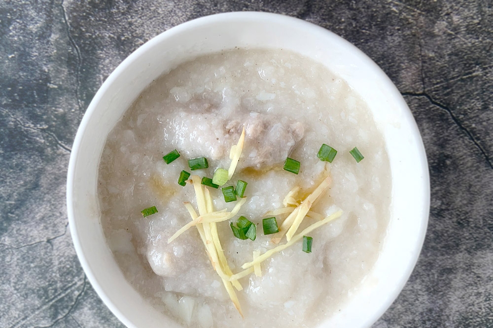 Even served plain, the congee is hearty and delicious on its own.