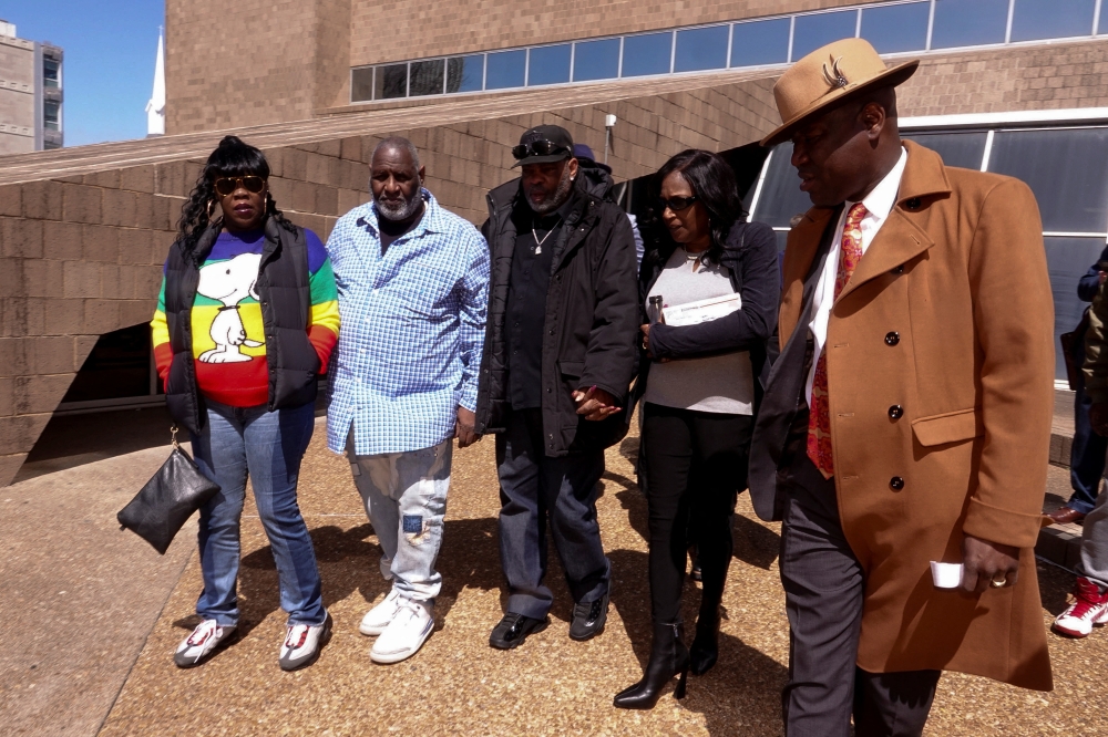 Civil rights attorney Ben Crump with the family of Tyre Nichols at a press conference. — Reuters pic