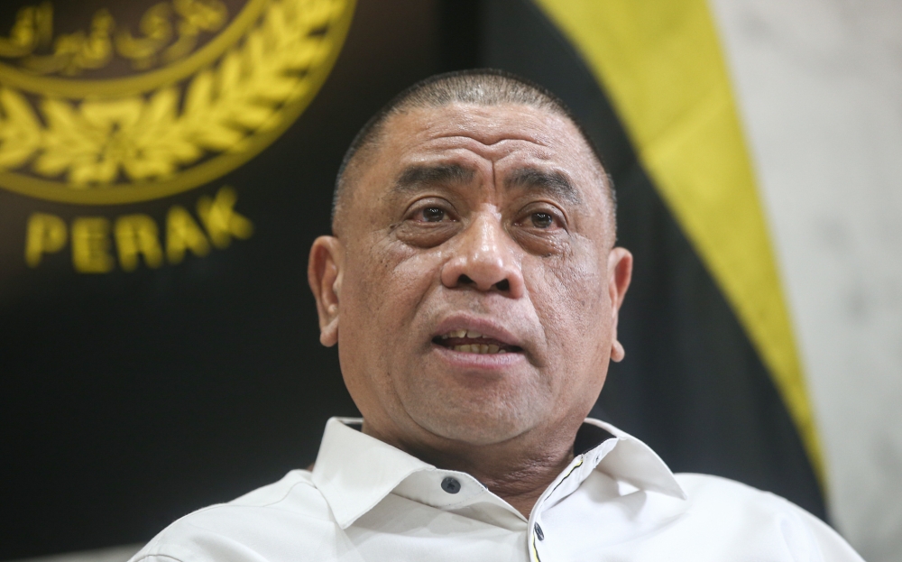 Perak Mentri Besar Datuk Seri Saarani Mohamad speaks to reporters after launching a local government colloquium at the banquet hall of the state secretariat building in Ipoh March 21, 2023. — Picture by Farhan Najib