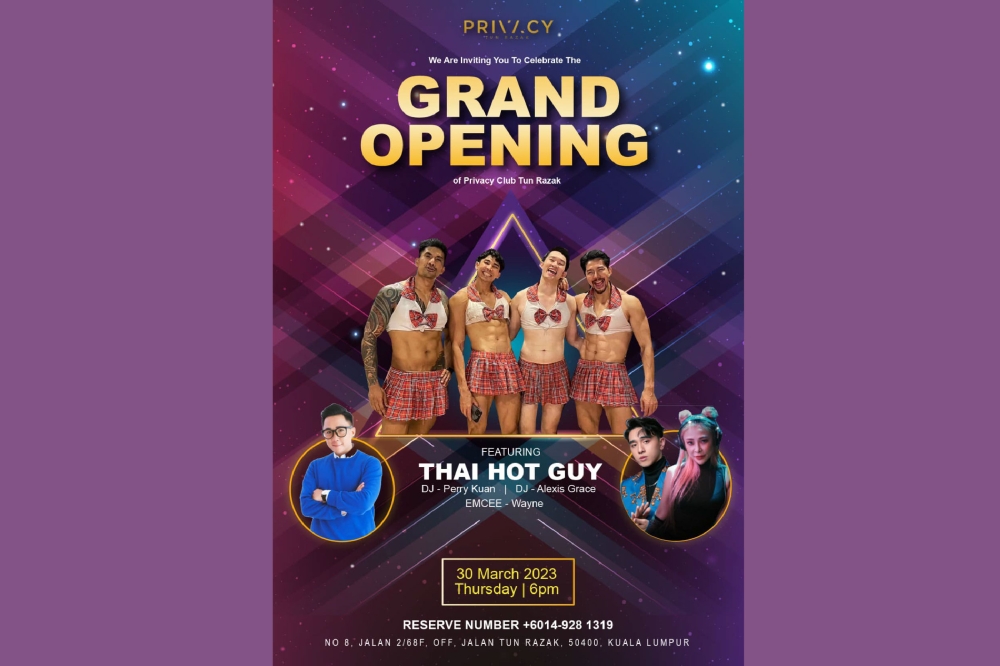A poster of the ‘Thai Hot Guy’ event, featuring male waiters from Thailand dressed in lingerie. 
