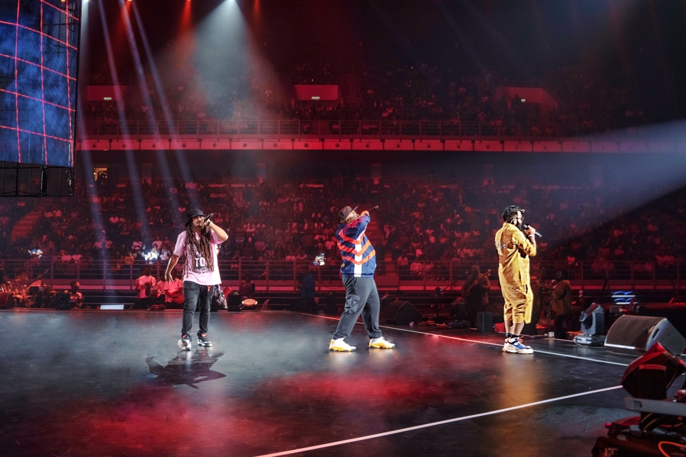 Yogi B and Roshan Jamrock performed Rajinikanth’s Kaala song 'Katravai Patravai' with Santhosh. A proud Malaysian moment. — Picture courtesy of False Prophets