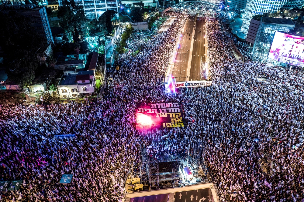 An aerial view shows Israelis protesting, as Israeli Prime Minister Benjamin Netanyahu’s nationalist coalition government presses on with its judicial overhaul, in Tel Aviv, Israel March 25, 2023. — Reuters pic