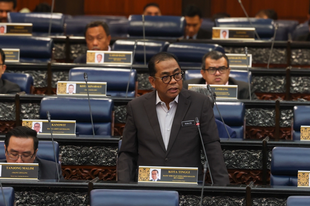 Minister of Higher Education Datuk Seri Mohamed Khaled Nordin during the question and answer session at the First Meeting of the Second Term of the 15th Parliament at the Parliament Building, February 20, 2023. — Bernama pic