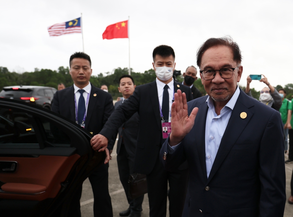 Prime Minister Datuk Seri Anwar Ibrahim arrives in Hainan to attend the Boao Forum for Asia Annual Conference 2023 (BFA 2023) as part of his four-day official visit to China March 29, 2023. — Bernama pic