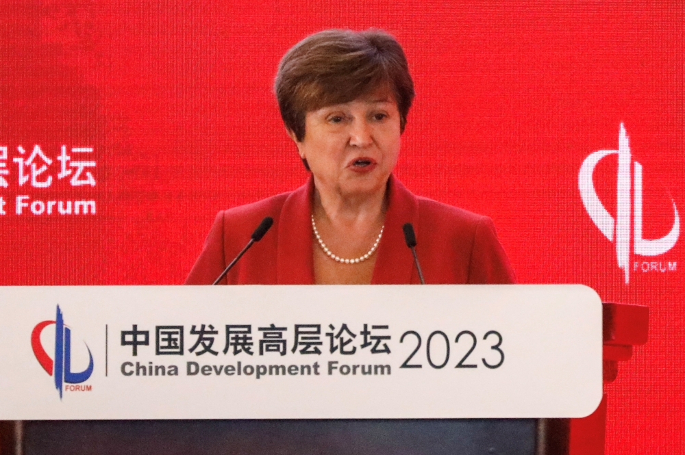 International Monetary Fund (IMF) Managing Director Kristalina Georgieva speaks at the China Development Forum 2023, in Beijing March 26, 2023. — Reuters pic